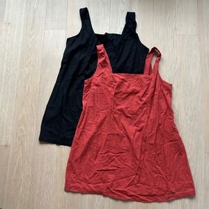 Old Navy Babydoll Top 2X Black Orange Linen Blend Smocked Back 2 Pack Sleeveless